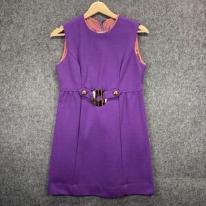 True Vintage 60s Mod Empire Mini Dress Belted Mod GoGo Purple Sleeveless Shift